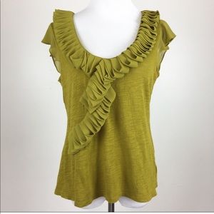 Anthropologie Deletta Ruffle Green Top